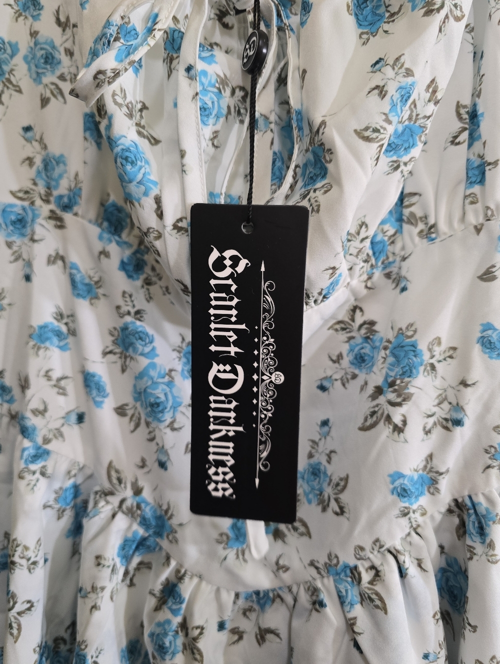 NWT Scarlett Darkness Summer Floral Corset Dress Light Blue Milk Maid Medium - Picture 8 of 8